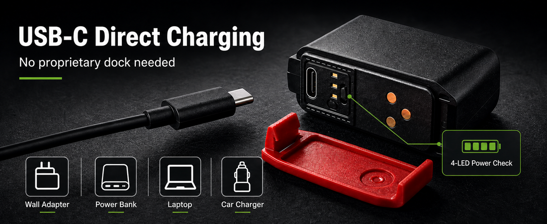 VELYN AXS-compatible replacement battery with USB-C direct charging for SRAM AXS and eTap systems