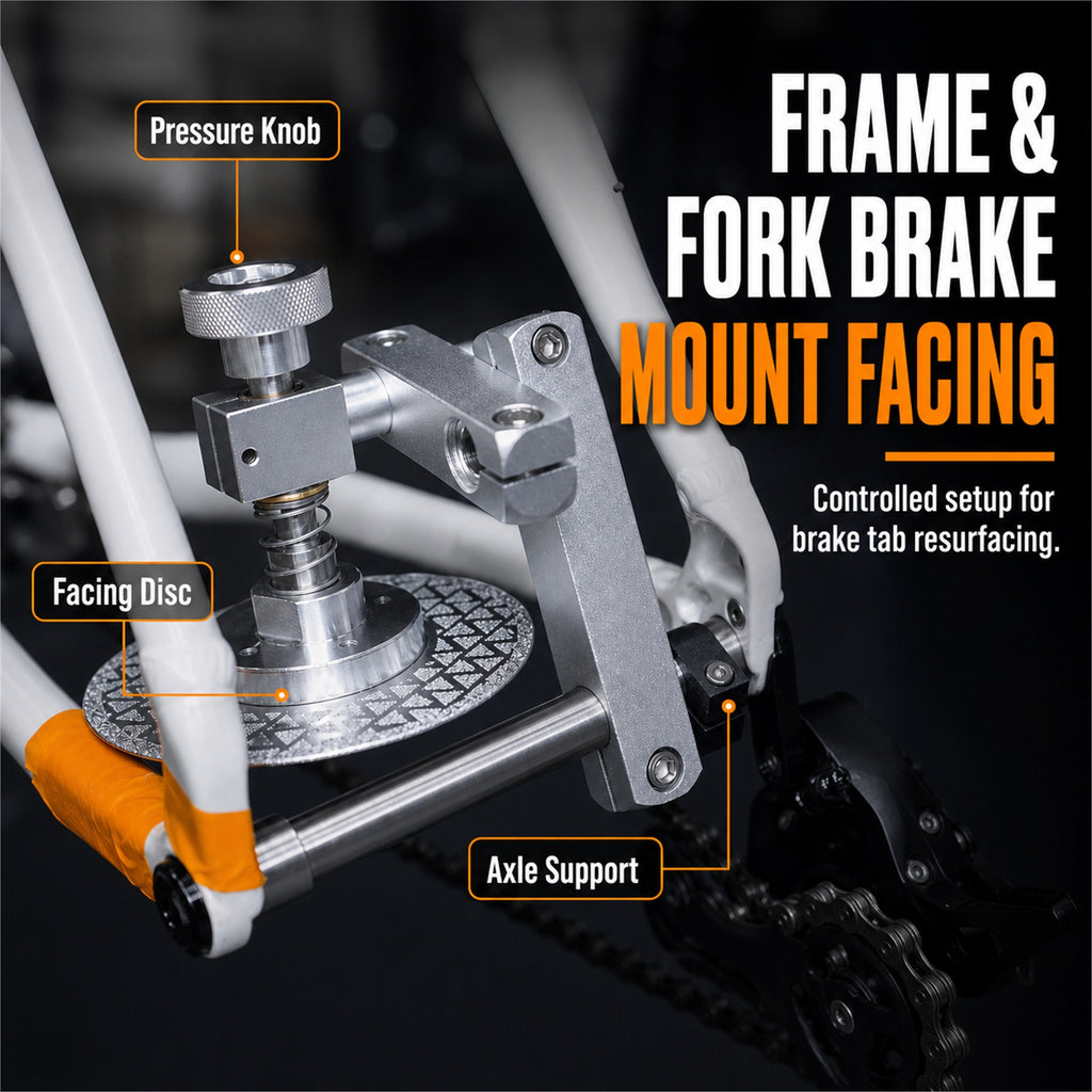 Facing a bicycle frame disc brake mount with a brake tab resurfacing tool