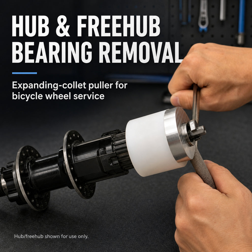 Bicycle hub bearing puller removing a freehub cartridge bearing