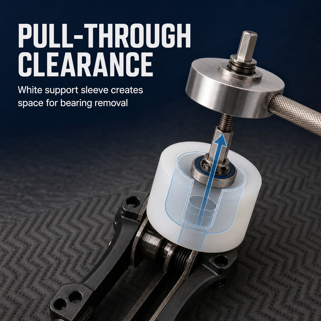White support sleeve creating pull-through clearance for hub bearing removal