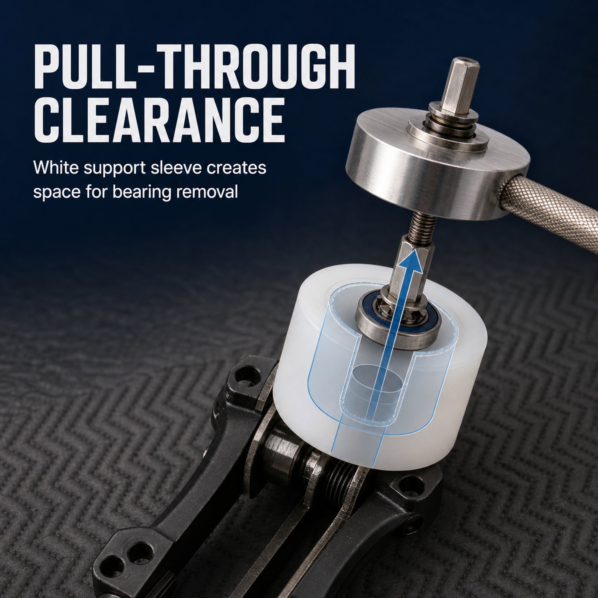 White support sleeve creating pull-through clearance for hub bearing removal