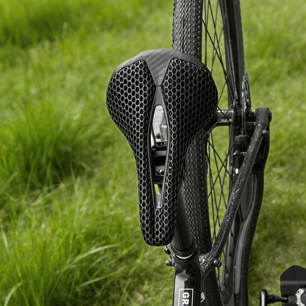 3D printed bike saddle installed on a road or gravel bicycle