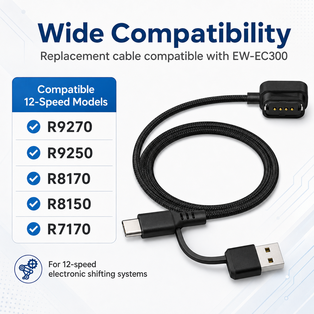 Charging cable compatible with Shimano Di2 R9270 R9250 R8170 R8150 and R7170 derailleurs