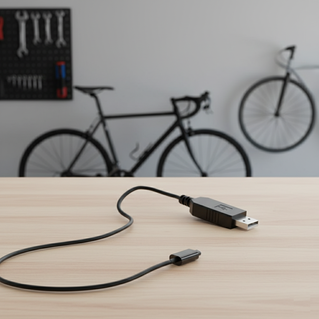 USB charger connected to Shimano Di2 compatible road bike charging port