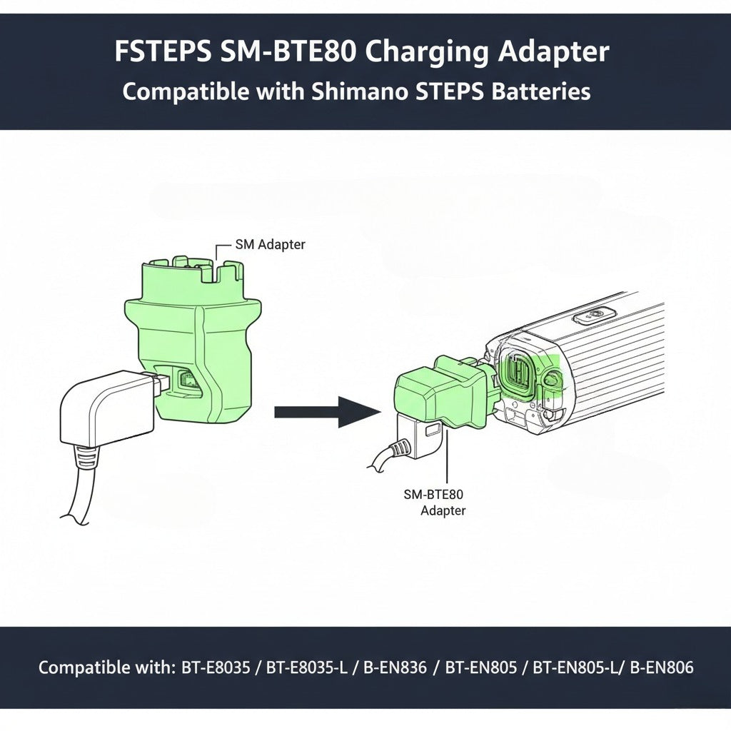 SM-BTE80 Charging Adapter
Off-bike charging connection for compatible STEPS rack batteries.