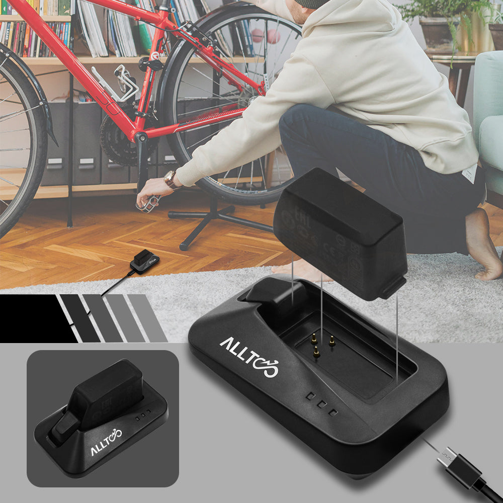 SRAM AXS compatible battery charger used near road bike for cycling battery charging