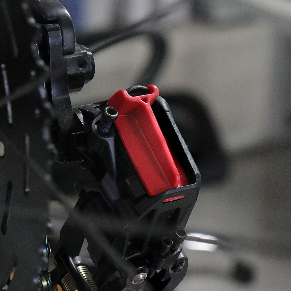 two red rear derailleur battery protector covers for select SRAM AXS eTap components