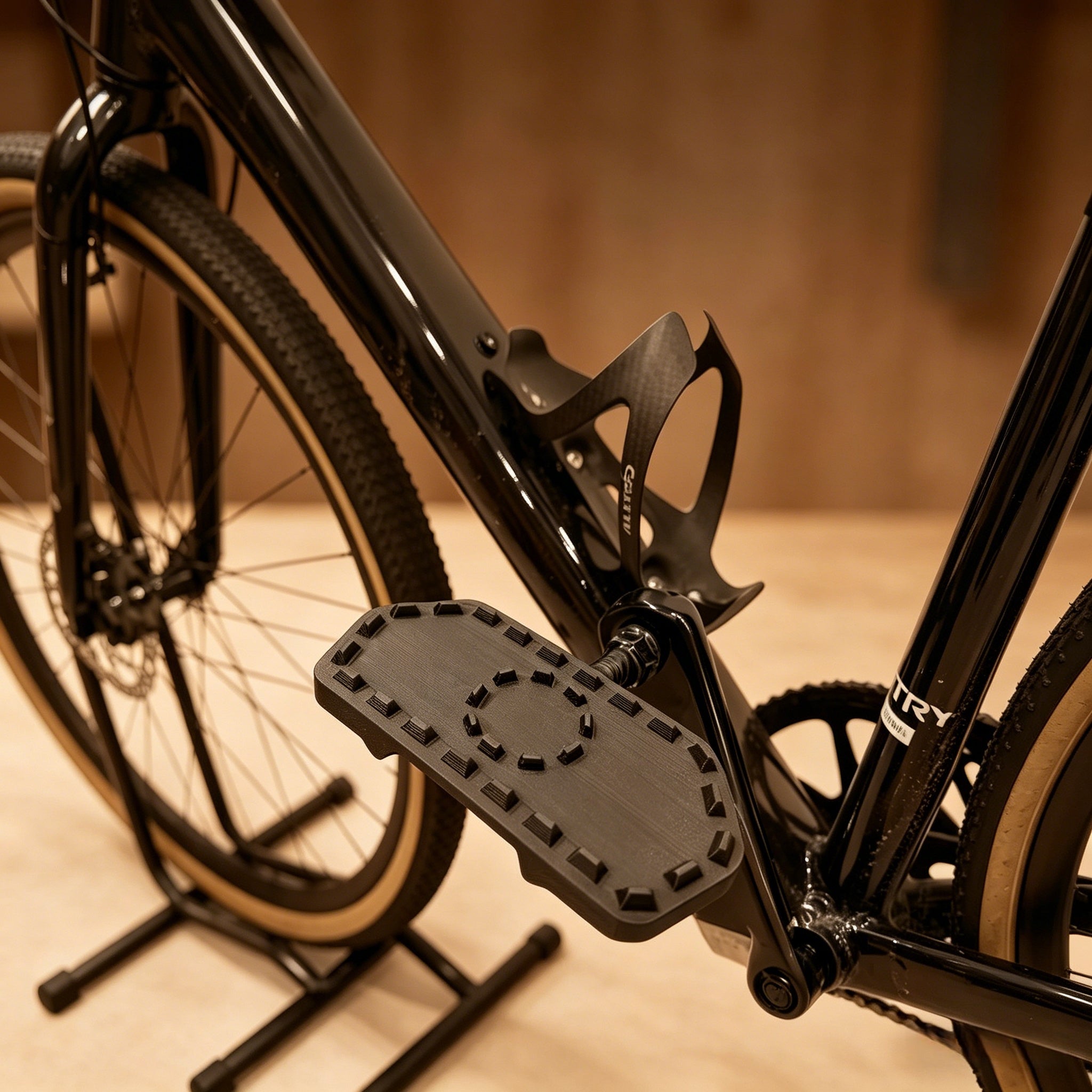 Flat pedal adapter fitted to a Wahoo Speedplay pedal on a road bike