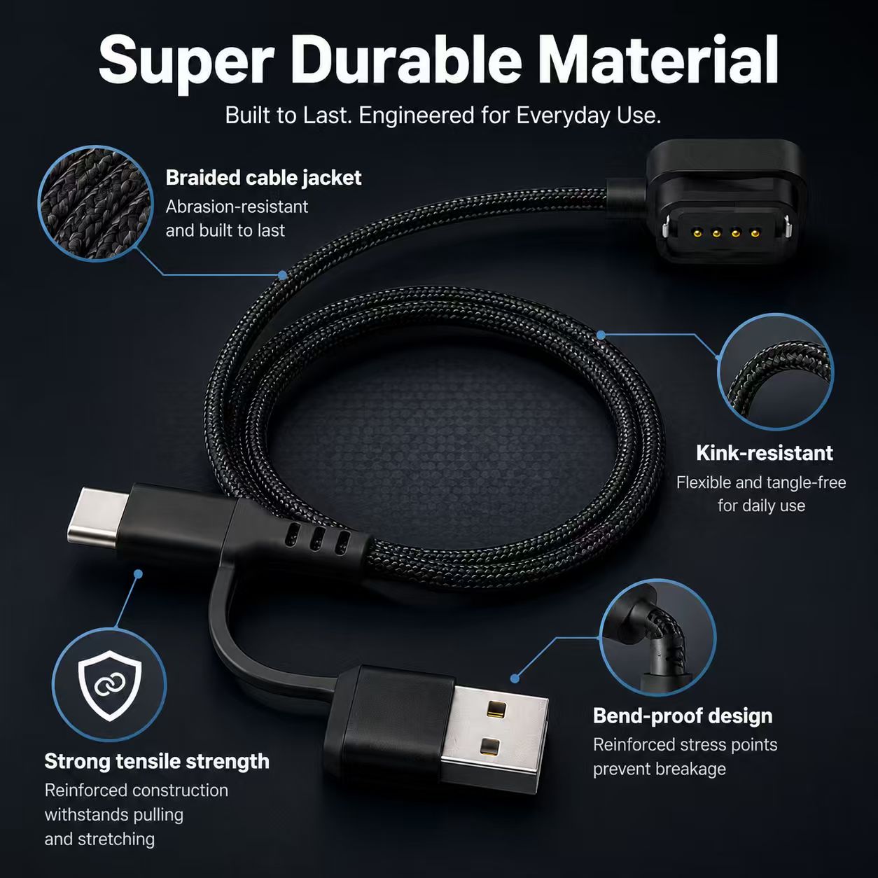 Durable flexible magnetic charging cable with reinforced connector for Di2 bike maintenance