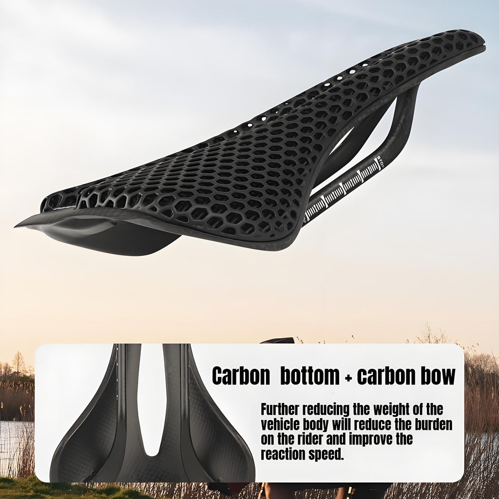 underside of VELYN carbon fiber bicycle saddle with central relief channel