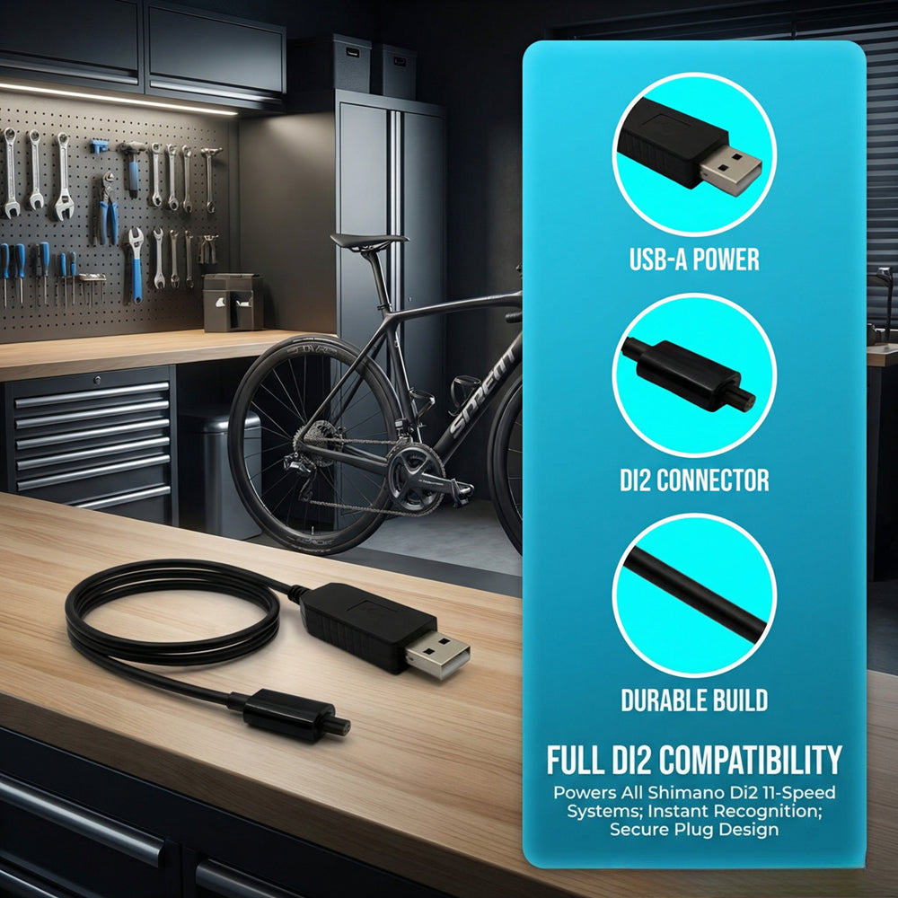 USB charging cable with LED indicator for Shimano Di2 compatible bike batteries